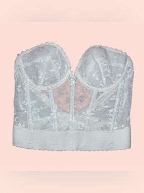Strapless White Lace Longline Bustier Bra